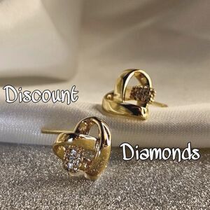 18K Yellow Gold Heart Shaped Earrings Baguette Diamonds on 925 Silver